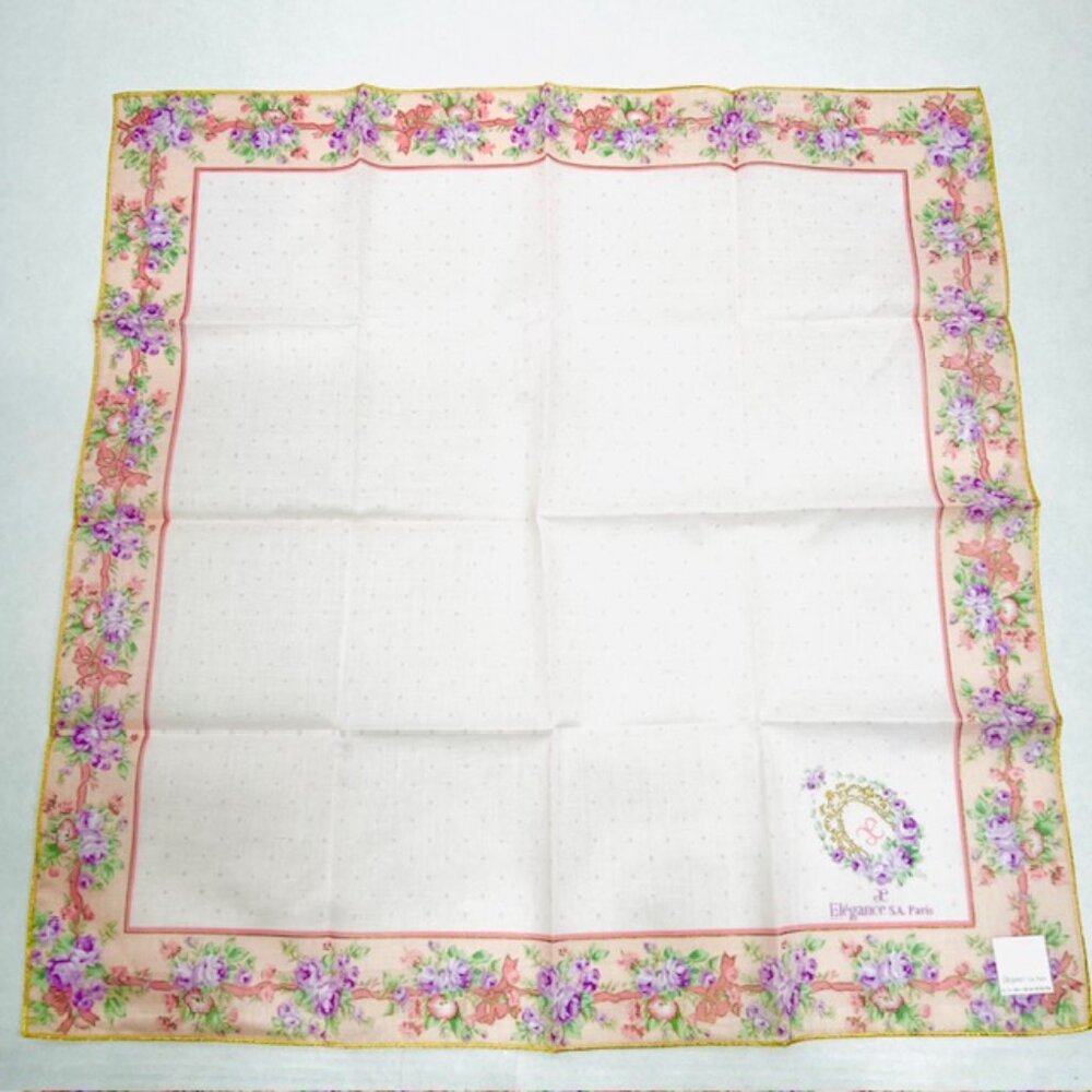 New W/ Box ee Elegance S. A  Paris Handkerchief 19" Cotton light pinkFlora  (21 - Picture 6 of 7